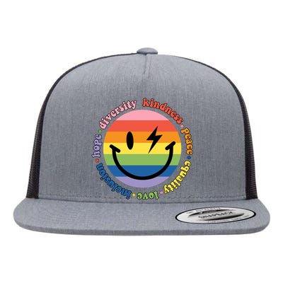 LGBT Groovy Smile Pride Month Rainbow Flag Flat Bill Trucker Hat