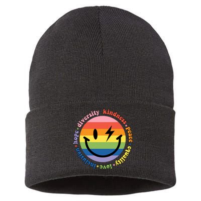 LGBT Groovy Smile Pride Month Rainbow Flag Sustainable Knit Beanie