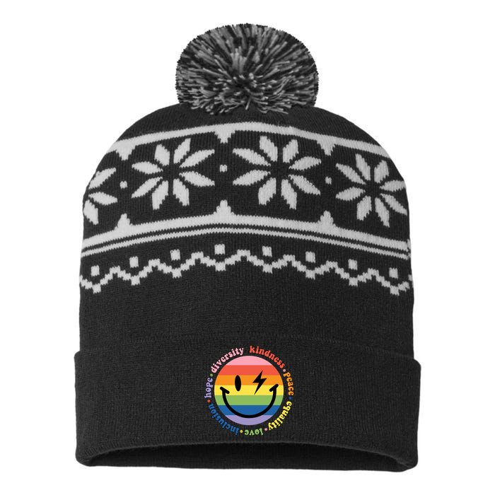 LGBT Groovy Smile Pride Month Rainbow Flag USA-Made Snowflake Beanie