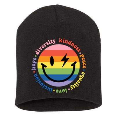 LGBT Groovy Smile Pride Month Rainbow Flag Short Acrylic Beanie