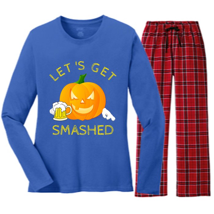 LetS Get Smashed Pumpkin Halloween Ing Gift Funny Gift Women's Long Sleeve Flannel Pajama Set 