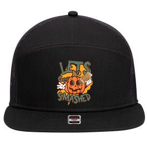 LetS Get Smashed Pumpkin Beer Halloween Funny Cute Gift 7 Panel Mesh Trucker Snapback Hat