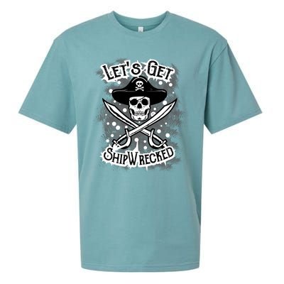 LetS Get Shipwrecked Skull Pirate Jolly Roger Gasparilla Sueded Cloud Jersey T-Shirt