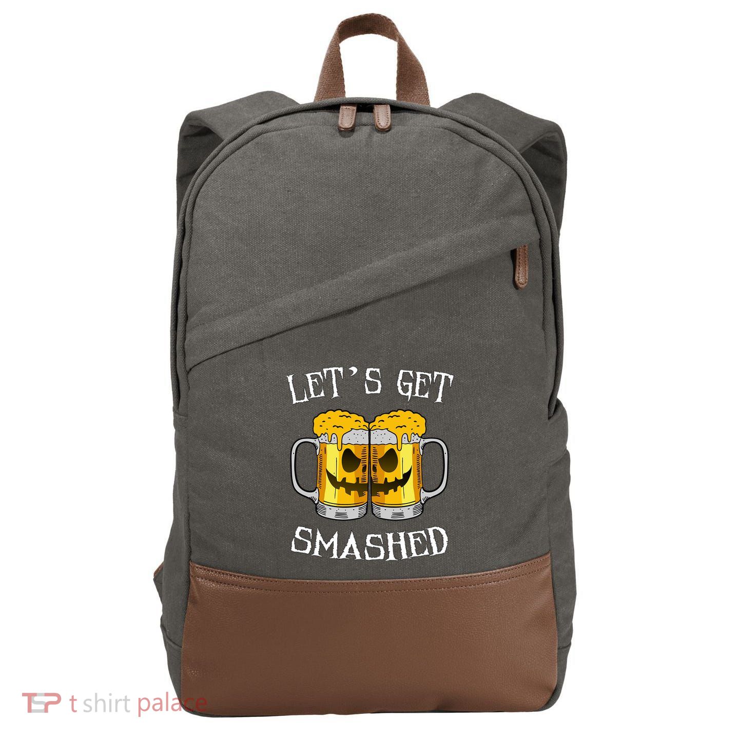 LetS Get Smashed Pumpkin Halloween Beer Mugs Ing Gift Cotton Canvas Backpack