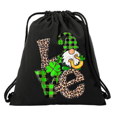 Love Gnomes Shamrock Horseshoe St Patrick's Day Drawstring Bag