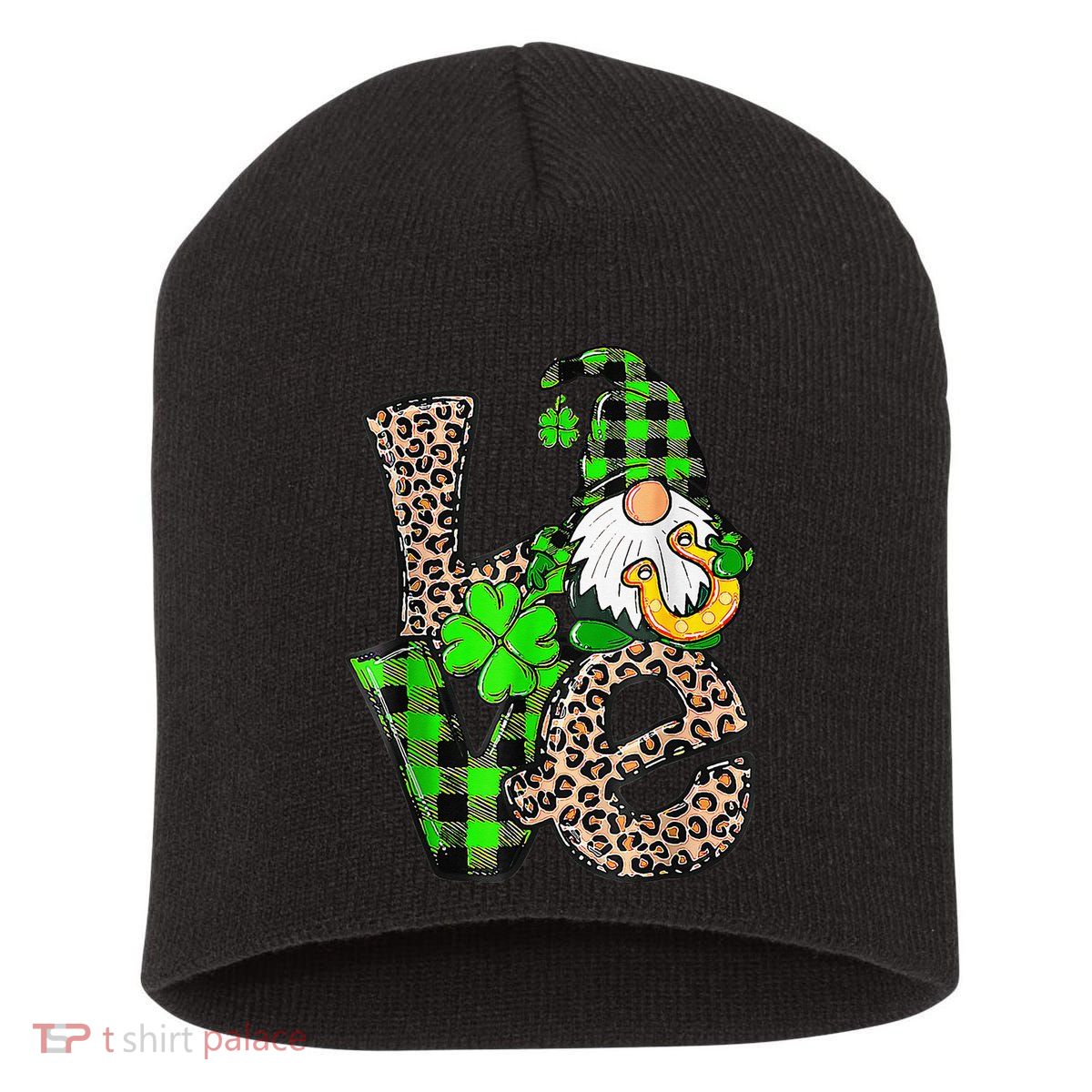 Love Gnomes Shamrock Horseshoe St Patrick's Day Short Acrylic Beanie