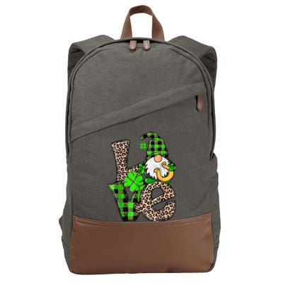 Love Gnomes Shamrock Horseshoe St Patrick's Day Cotton Canvas Backpack