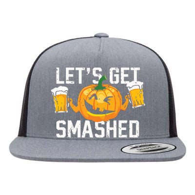 Lets Get Smashed Funny Pumpkin Beer Halloween Costume Flat Bill Trucker Hat