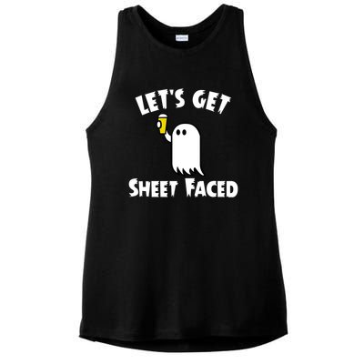 Lets Get Sheet Faced Beer Funny Halloween Costume Funny Ladies PosiCharge Tri-Blend Wicking Tank