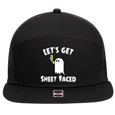 Lets Get Sheet Faced Beer Funny Halloween Costume Funny 7 Panel Mesh Trucker Snapback Hat