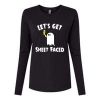 Lets Get Sheet Faced Beer Funny Halloween Costume Funny Womens Cotton Relaxed Long Sleeve T-Shirt