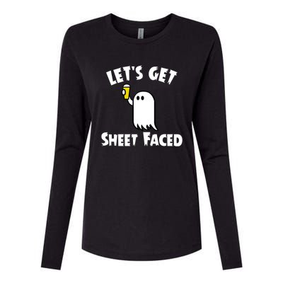 Lets Get Sheet Faced Beer Funny Halloween Costume Funny Womens Cotton Relaxed Long Sleeve T-Shirt