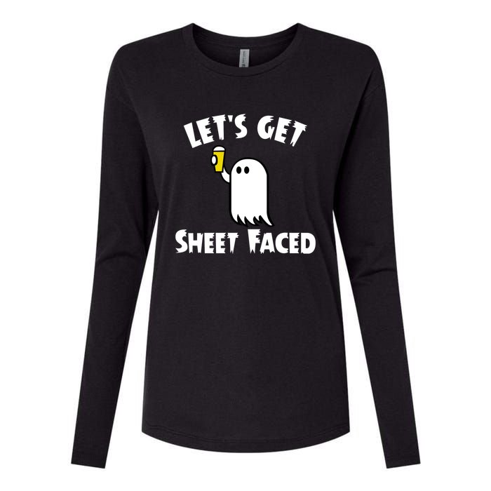 Lets Get Sheet Faced Beer Funny Halloween Costume Funny Womens Cotton Relaxed Long Sleeve T-Shirt