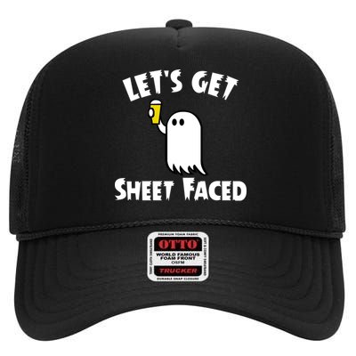 Lets Get Sheet Faced Beer Funny Halloween Costume Funny High Crown Mesh Back Trucker Hat