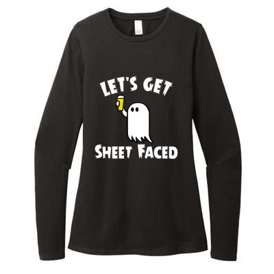 Lets Get Sheet Faced Beer Funny Halloween Costume Funny Womens CVC Long Sleeve Shirt