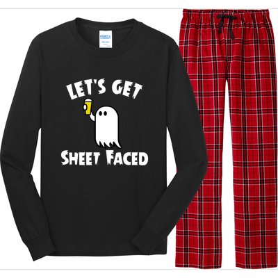 Lets Get Sheet Faced Beer Funny Halloween Costume Funny Long Sleeve Pajama Set