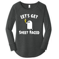 Lets Get Sheet Faced Beer Funny Halloween Costume Funny Women's Perfect Tri Tunic Long Sleeve Shirt