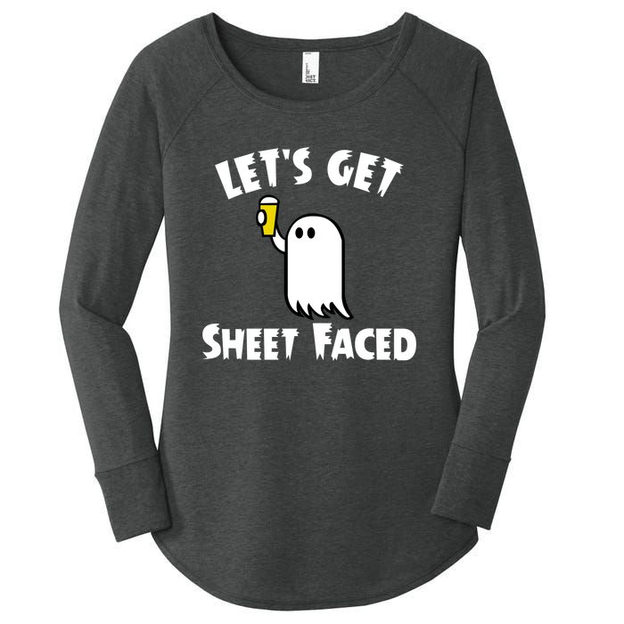 Lets Get Sheet Faced Beer Funny Halloween Costume Funny Women's Perfect Tri Tunic Long Sleeve Shirt