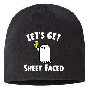 Lets Get Sheet Faced Beer Funny Halloween Costume Funny Sustainable Beanie