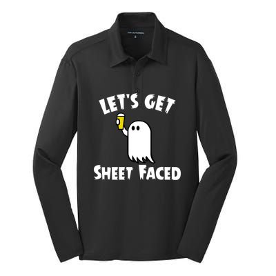 Lets Get Sheet Faced Beer Funny Halloween Costume Funny Silk Touch Performance Long Sleeve Polo