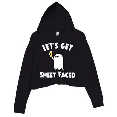 Lets Get Sheet Faced Beer Funny Halloween Costume Funny Crop Fleece Hoodie