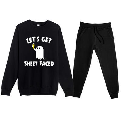 Lets Get Sheet Faced Beer Funny Halloween Costume Funny Premium Crewneck Sweatsuit Set