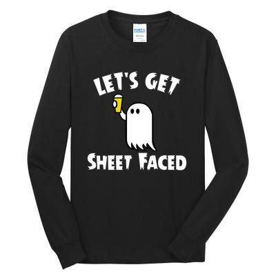 Lets Get Sheet Faced Beer Funny Halloween Costume Funny Tall Long Sleeve T-Shirt