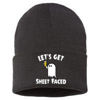 Lets Get Sheet Faced Beer Funny Halloween Costume Funny Sustainable Knit Beanie