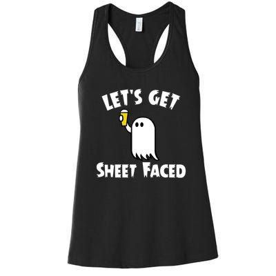 Lets Get Sheet Faced Beer Funny Halloween Costume Funny Women's Racerback Tank