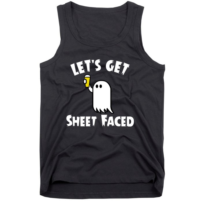 Lets Get Sheet Faced Beer Funny Halloween Costume Funny Tank Top