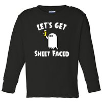 Lets Get Sheet Faced Beer Funny Halloween Costume Funny Toddler Long Sleeve Shirt