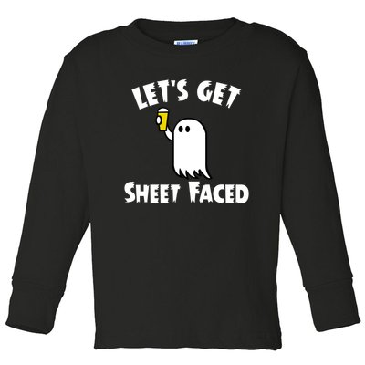 Lets Get Sheet Faced Beer Funny Halloween Costume Funny Toddler Long Sleeve Shirt