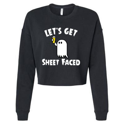 Lets Get Sheet Faced Beer Funny Halloween Costume Funny Cropped Pullover Crew