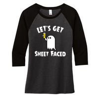 Lets Get Sheet Faced Beer Funny Halloween Costume Funny Women's Tri-Blend 3/4-Sleeve Raglan Shirt