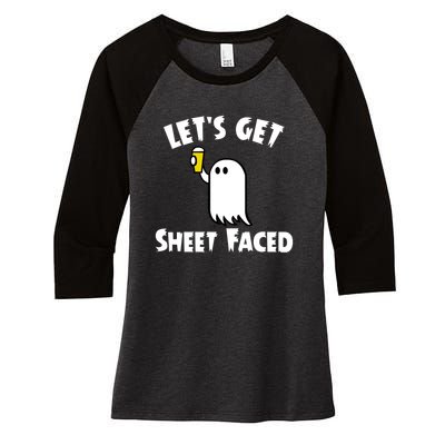 Lets Get Sheet Faced Beer Funny Halloween Costume Funny Women's Tri-Blend 3/4-Sleeve Raglan Shirt