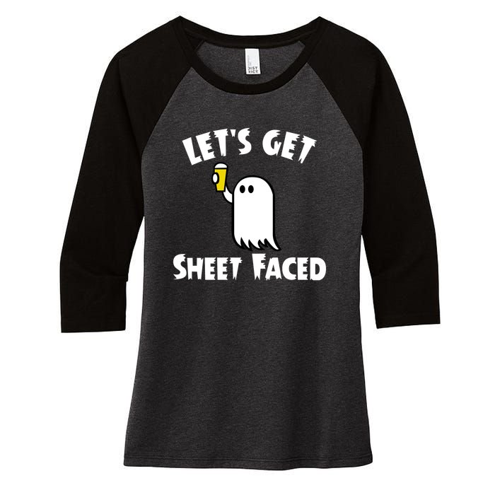 Lets Get Sheet Faced Beer Funny Halloween Costume Funny Women's Tri-Blend 3/4-Sleeve Raglan Shirt