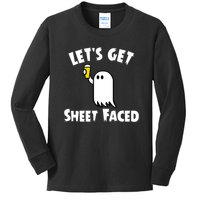 Lets Get Sheet Faced Beer Funny Halloween Costume Funny Kids Long Sleeve Shirt