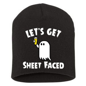 Lets Get Sheet Faced Beer Funny Halloween Costume Funny Short Acrylic Beanie