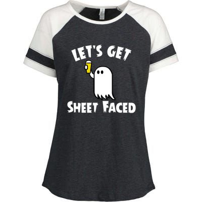 Lets Get Sheet Faced Beer Funny Halloween Costume Funny Enza Ladies Jersey Colorblock Tee