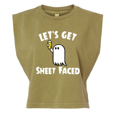 Lets Get Sheet Faced Beer Funny Halloween Costume Funny Garment-Dyed Women's Muscle Tee