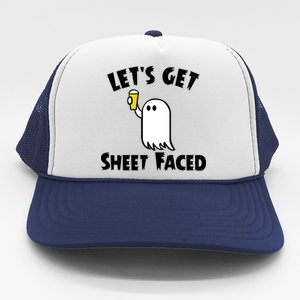 Lets Get Sheet Faced Beer Funny Halloween Costume Funny Trucker Hat