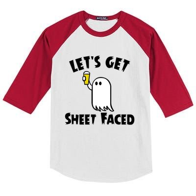 Lets Get Sheet Faced Beer Funny Halloween Costume Funny Kids Colorblock Raglan Jersey