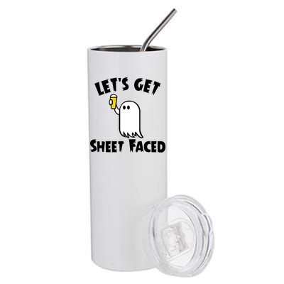 Lets Get Sheet Faced Beer Funny Halloween Costume Funny Stainless Steel Tumbler