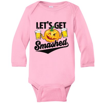 Lets Get Smashed Funny Pumpkin Beer Halloween Baby Long Sleeve Bodysuit