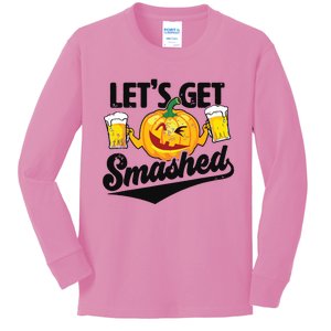 Lets Get Smashed Funny Pumpkin Beer Halloween Kids Long Sleeve Shirt