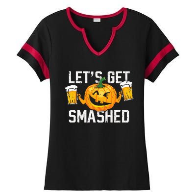 Lets Get Smashed Funny Pumpkin Beer Halloween Costume Ladies Halftime Notch Neck Tee