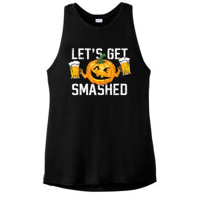 Lets Get Smashed Funny Pumpkin Beer Halloween Costume Ladies PosiCharge Tri-Blend Wicking Tank