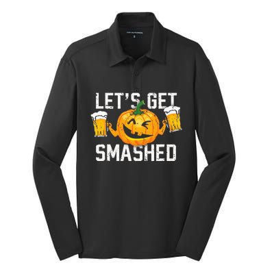 Lets Get Smashed Funny Pumpkin Beer Halloween Costume Silk Touch Performance Long Sleeve Polo