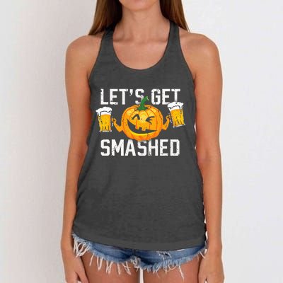 Lets Get Smashed Funny Pumpkin Beer Halloween Costume Women's Knotted Racerback Tank