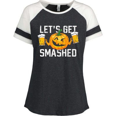 Lets Get Smashed Funny Pumpkin Beer Halloween Costume Enza Ladies Jersey Colorblock Tee